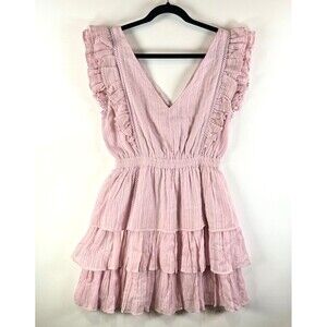 House of Harlow 1960 Women Dress Mini V Neck Ruffle Fit Flare A Line Medium